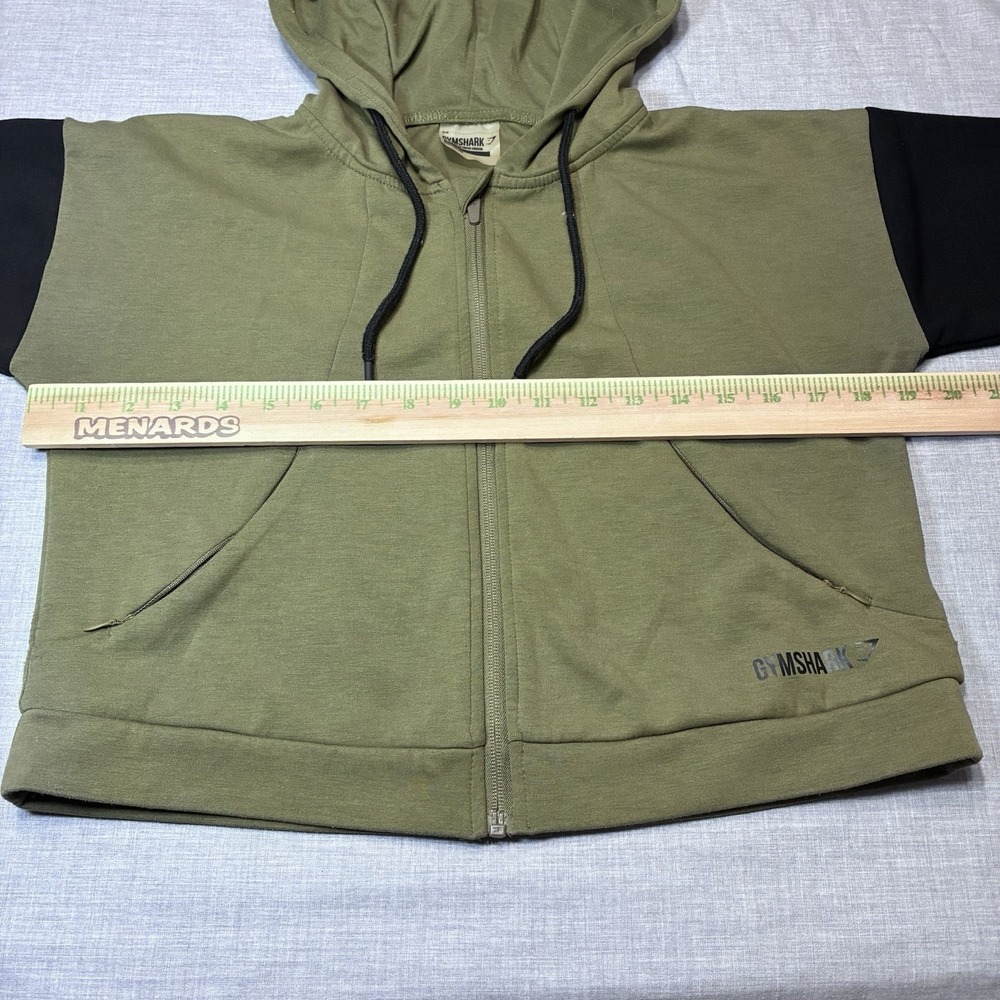 Gymshark Cropped Hoodie Womens Small Green Black Full Zip Hood Athletic - Picture 6 of 10